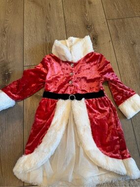 Little Lass Red and White Velvet Holiday Dress with Black Belt